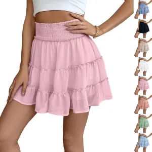 Mini Skirts with Shorts for Women Cute Summer High Waisted Tiered Ruffle Short Skirt Flowy Beach Chiffon Skirt