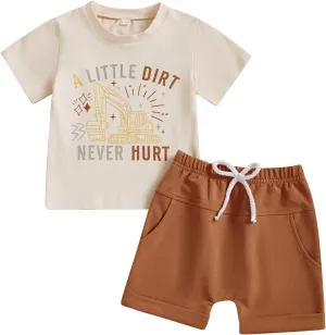 Murnouche Toddler Baby Boy Summer Clothes Excavator Print Letter T Shirt Casual Shorts Set