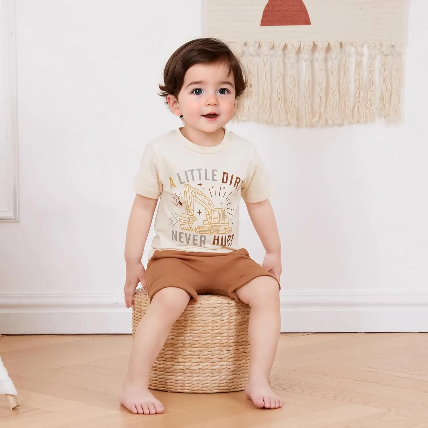 Murnouche Toddler Baby Boy Summer Clothes Excavator Print Letter T Shirt Casual Shorts Set