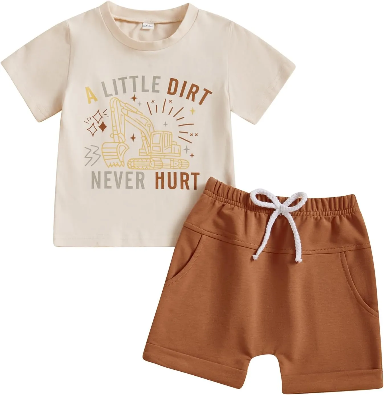 Murnouche Toddler Baby Boy Summer Clothes Excavator Print Letter T Shirt Casual Shorts Set