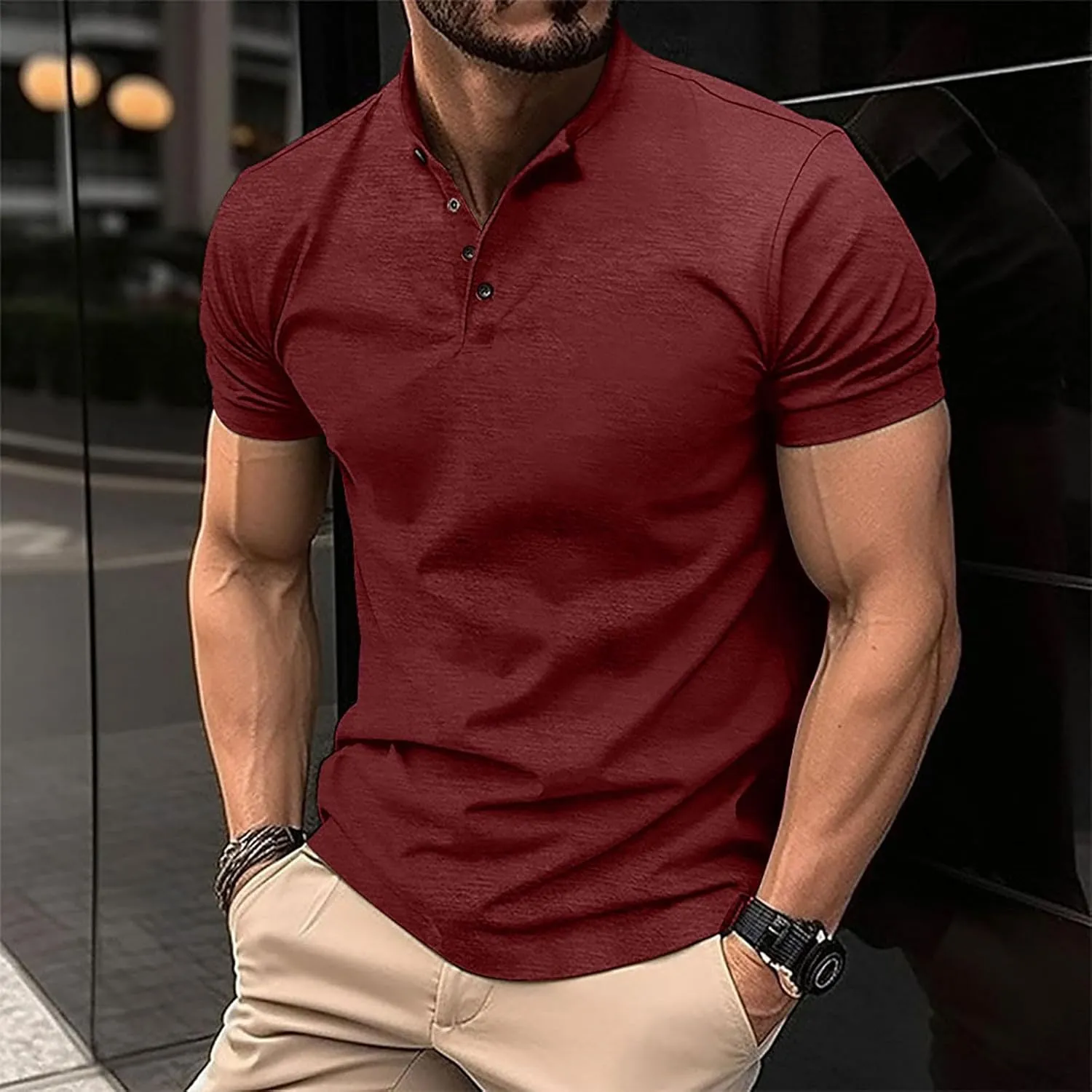 Muscularfit Mens Henley Shirts Short Sleeve Button Down Shirt Big and Tall Solid Summer Tshirt Big and Tall Athletic Work Tee