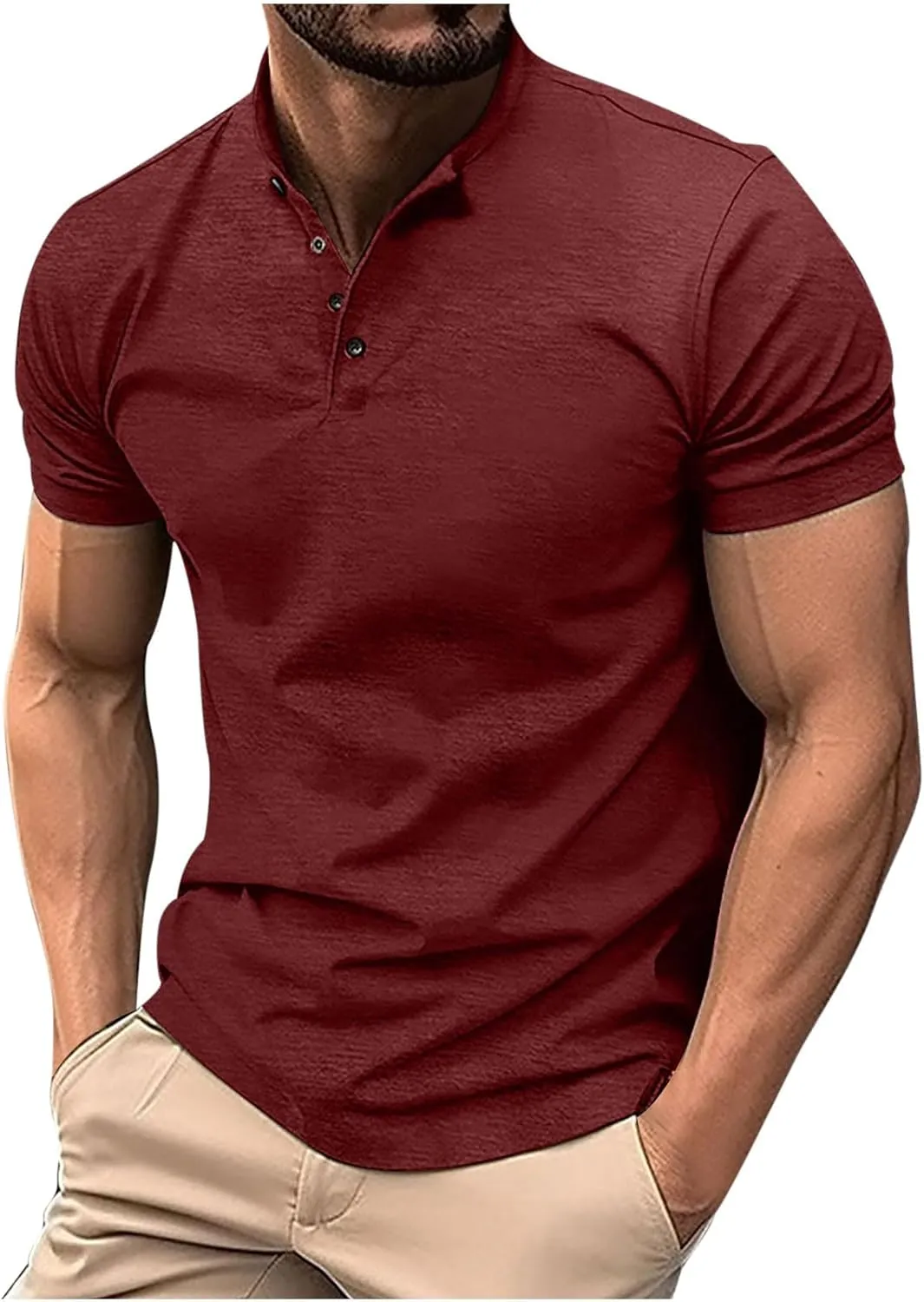 Muscularfit Mens Henley Shirts Short Sleeve Button Down Shirt Big and Tall Solid Summer Tshirt Big and Tall Athletic Work Tee