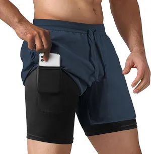 NIMOJIRO Men's 2 in 1 Running Shorts Workout Athletic Training Gym Outdoor Sports Shorts