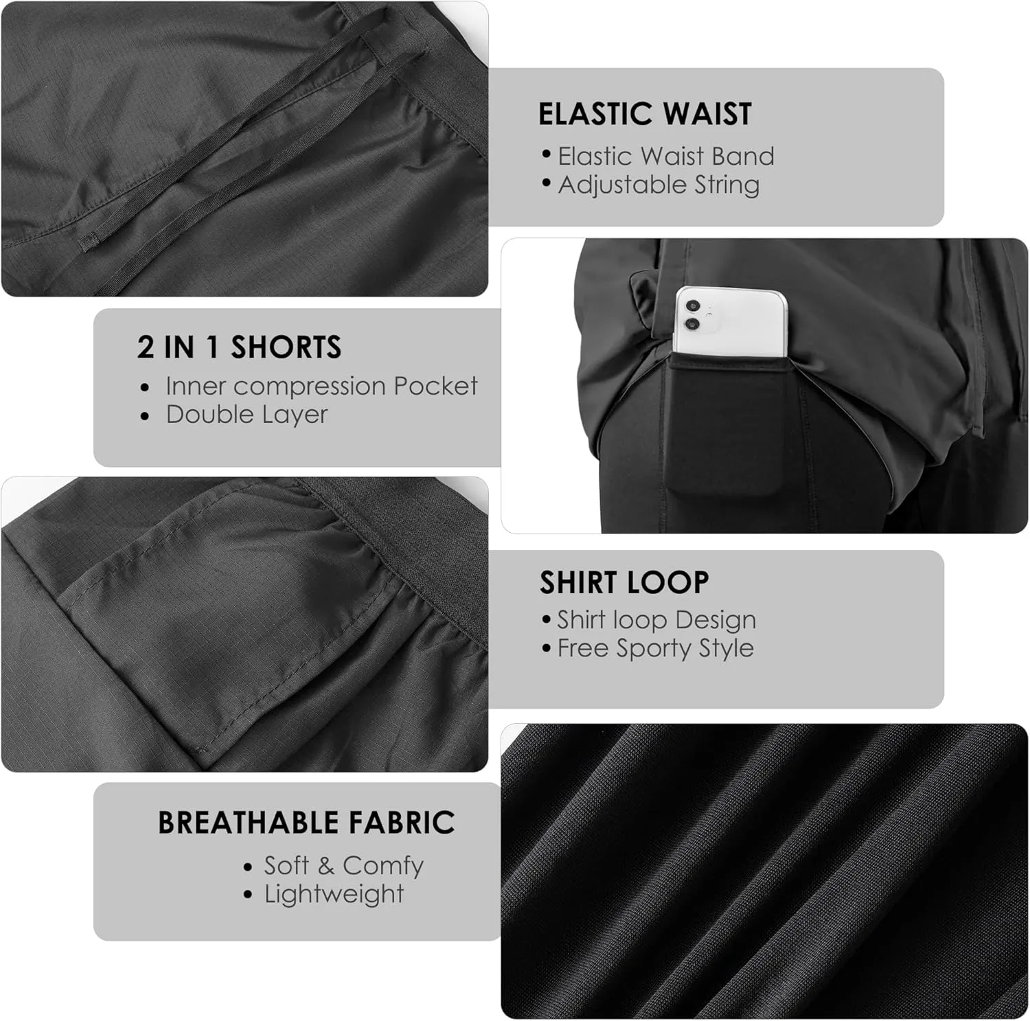 NIMOJIRO Men's 2 in 1 Running Shorts Workout Athletic Training Gym Outdoor Sports Shorts
