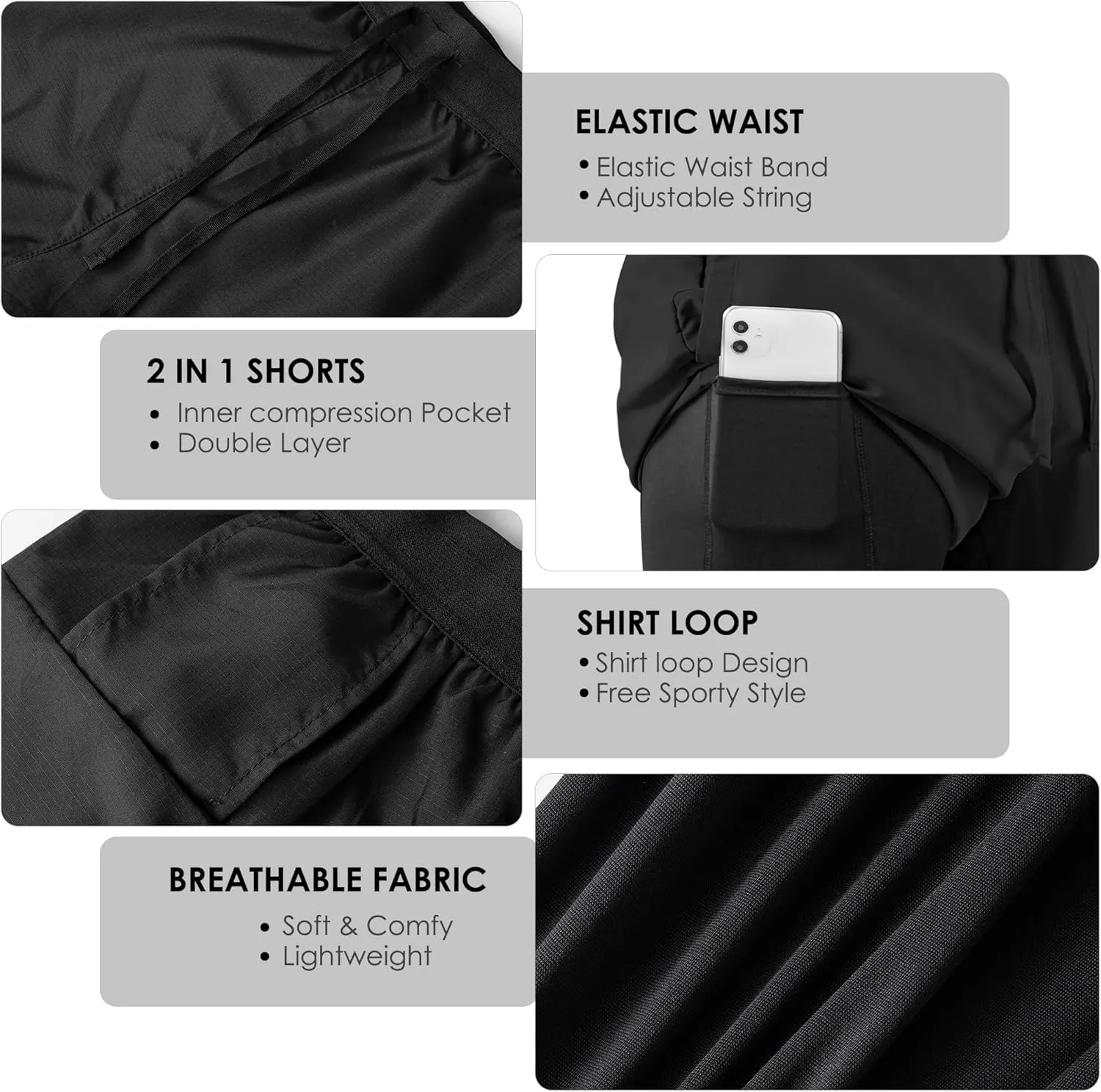 NIMOJIRO Men's 2 in 1 Running Shorts Workout Athletic Training Gym Outdoor Sports Shorts