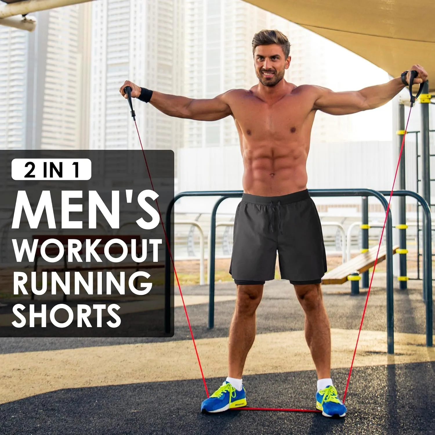 NIMOJIRO Men's 2 in 1 Running Shorts Workout Athletic Training Gym Outdoor Sports Shorts