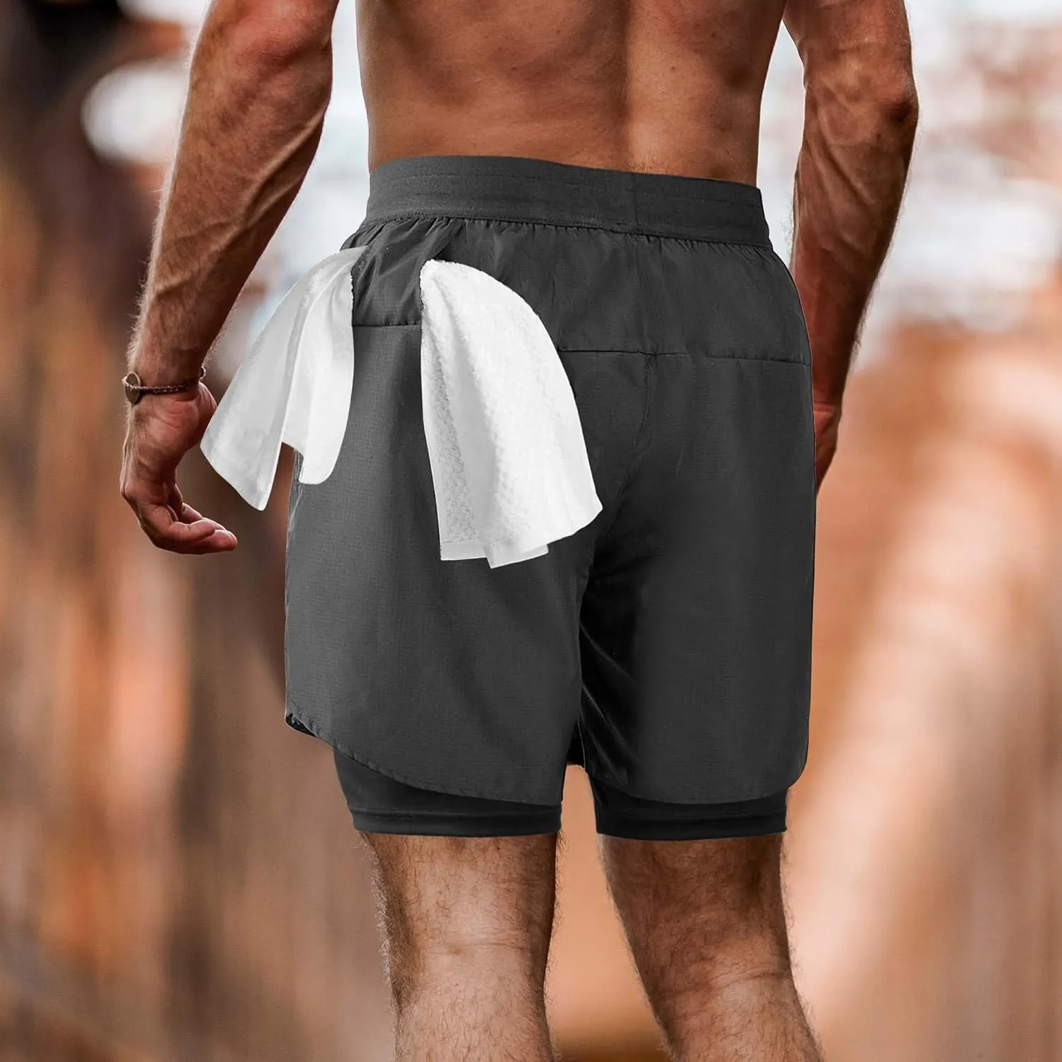 NIMOJIRO Men's 2 in 1 Running Shorts Workout Athletic Training Gym Outdoor Sports Shorts