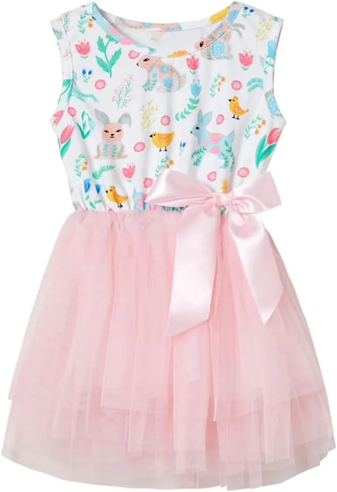 Niyage Little Girls Sleeveless Floral Princess Dress Tulle Tutu Sundress