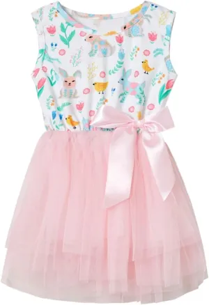 Niyage Little Girls Sleeveless Floral Princess Dress Tulle Tutu Sundress