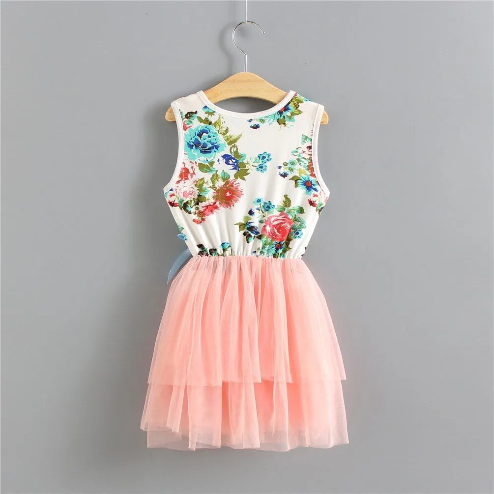 Niyage Little Girls Sleeveless Floral Princess Dress Tulle Tutu Sundress