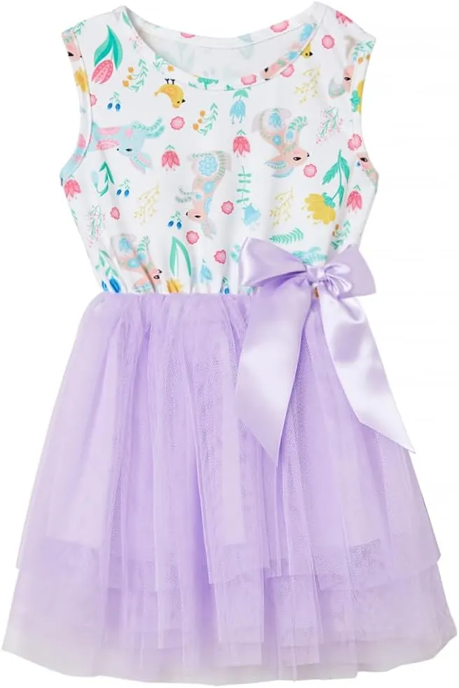 Niyage Little Girls Sleeveless Floral Princess Dress Tulle Tutu Sundress