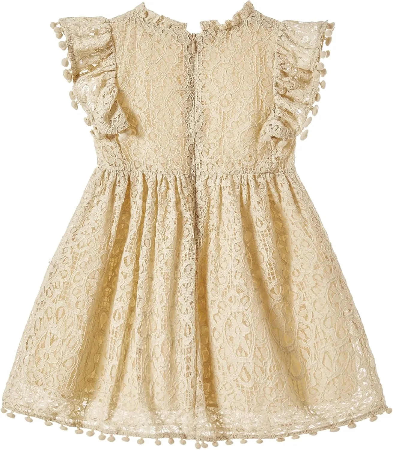Niyage Toddler Girls Elegant Lace Pom Pom Flutter Sleeve Party Princess Dress