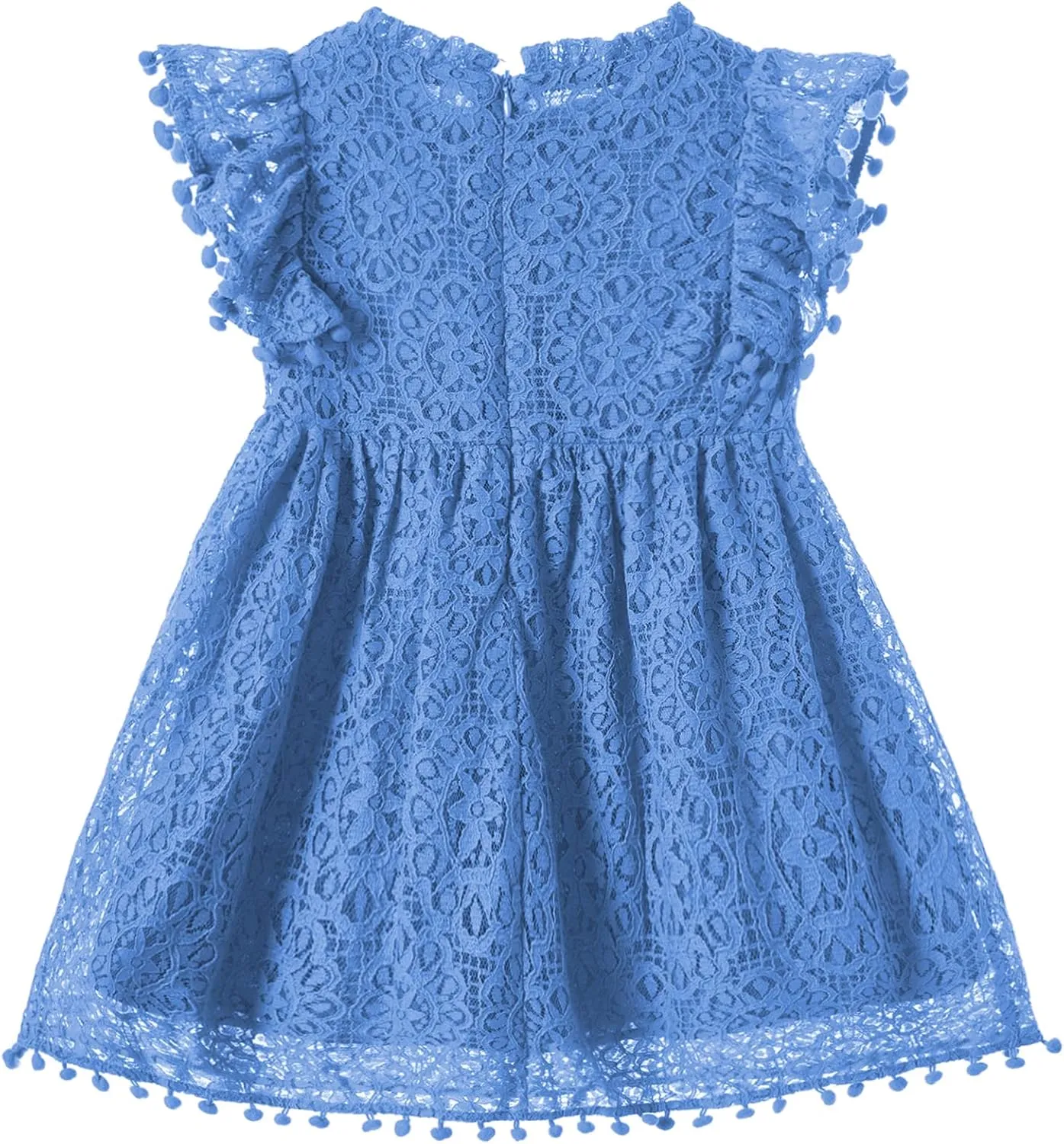 Niyage Toddler Girls Elegant Lace Pom Pom Flutter Sleeve Party Princess Dress