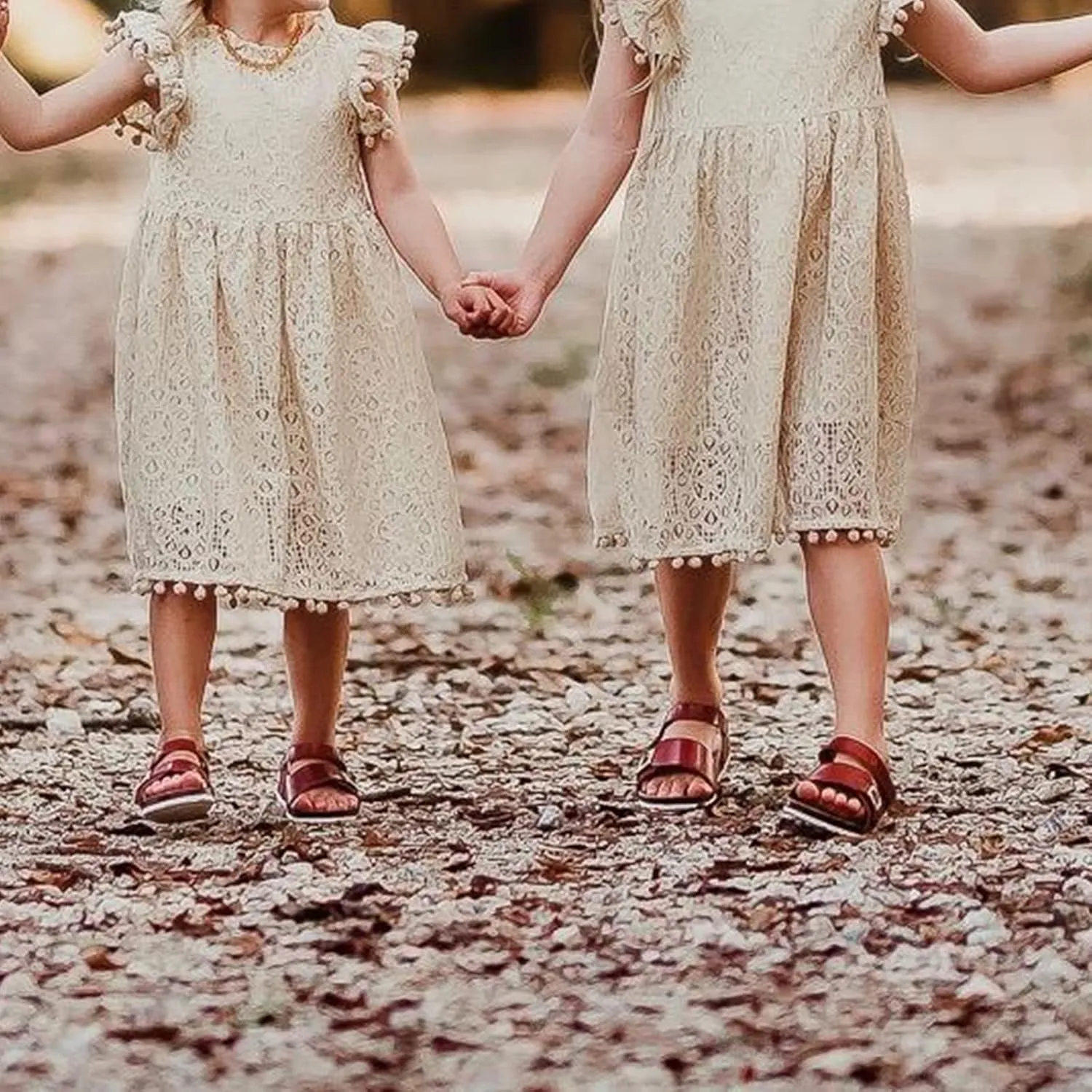 Niyage Toddler Girls Elegant Lace Pom Pom Flutter Sleeve Party Princess Dress