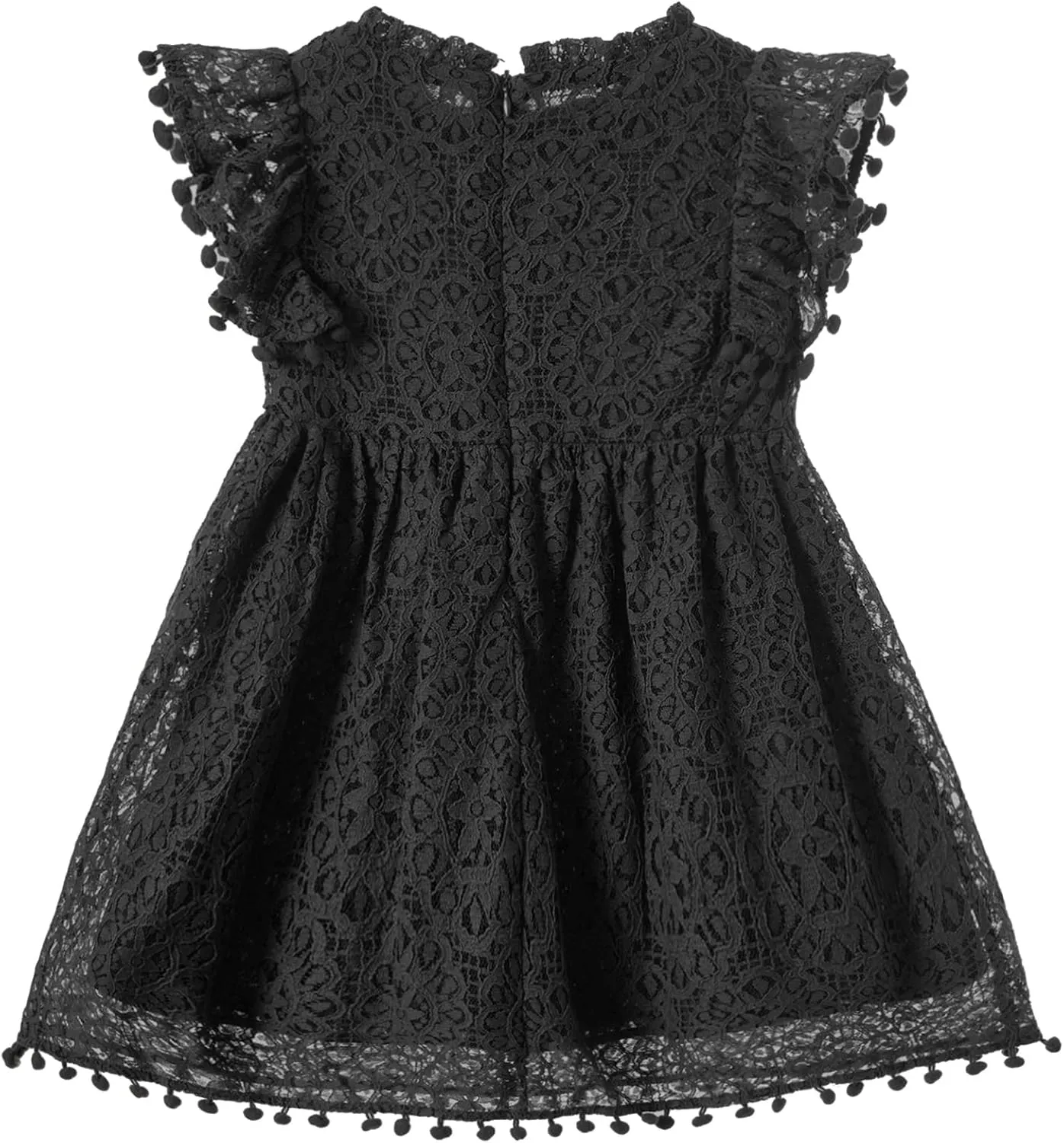 Niyage Toddler Girls Elegant Lace Pom Pom Flutter Sleeve Party Princess Dress