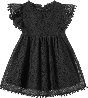 Niyage Toddler Girls Elegant Lace Pom Pom Flutter Sleeve Party Princess Dress