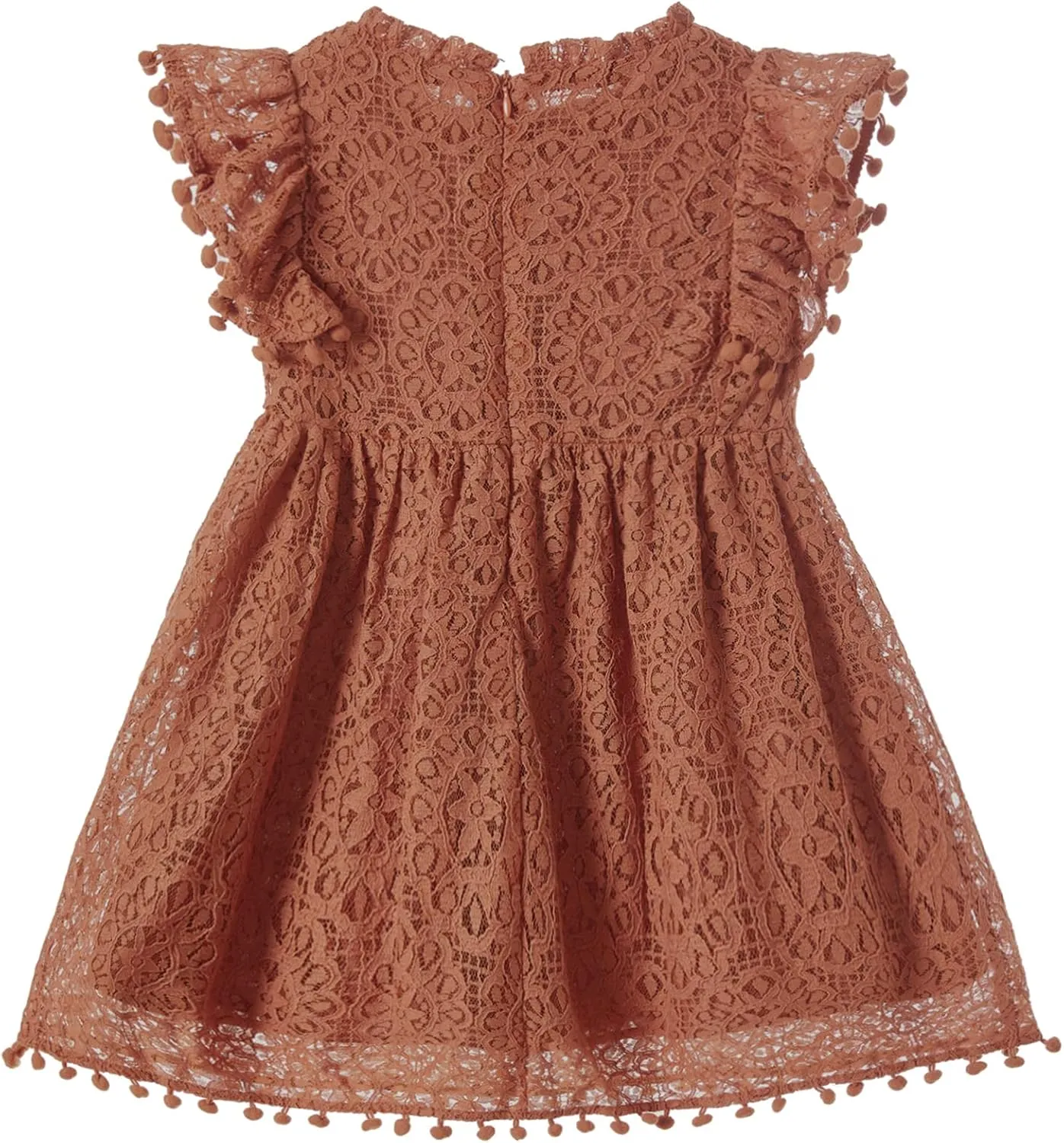 Niyage Toddler Girls Elegant Lace Pom Pom Flutter Sleeve Party Princess Dress