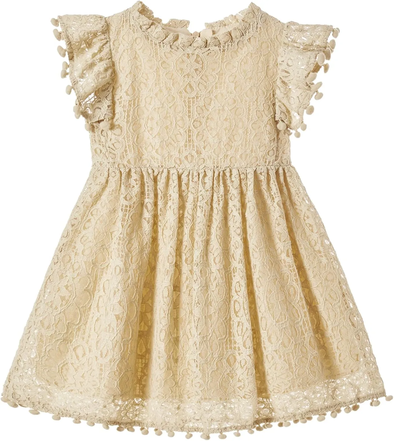 Niyage Toddler Girls Elegant Lace Pom Pom Flutter Sleeve Party Princess Dress