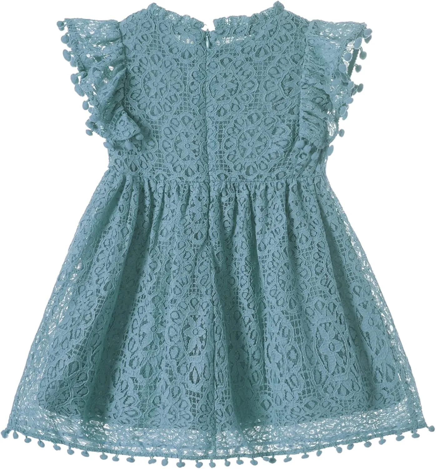 Niyage Toddler Girls Elegant Lace Pom Pom Flutter Sleeve Party Princess Dress