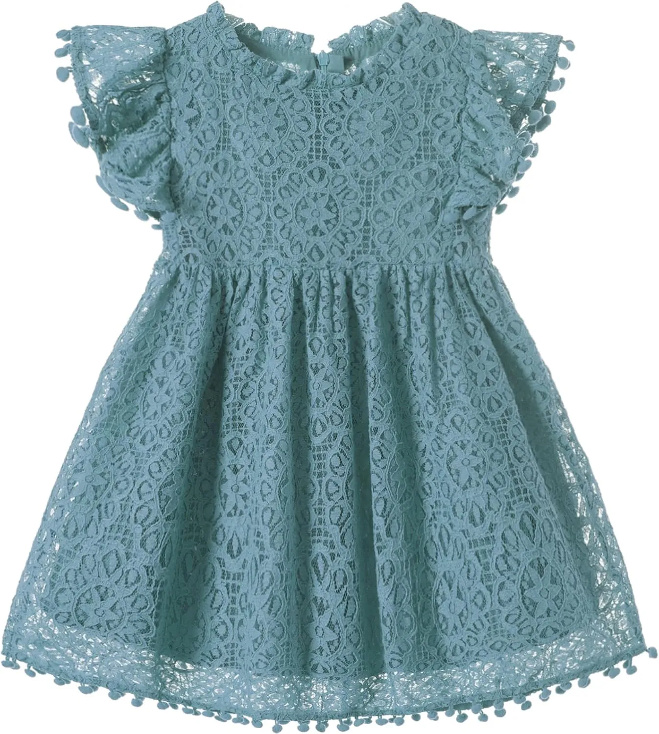 Niyage Toddler Girls Elegant Lace Pom Pom Flutter Sleeve Party Princess Dress