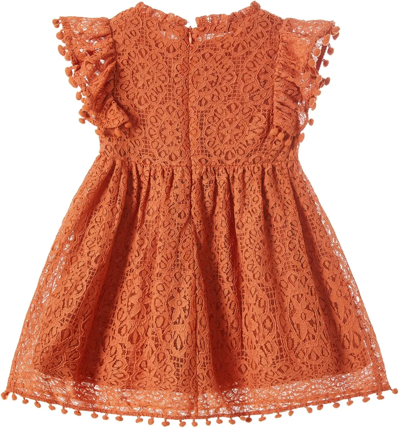 Niyage Toddler Girls Elegant Lace Pom Pom Flutter Sleeve Party Princess Dress