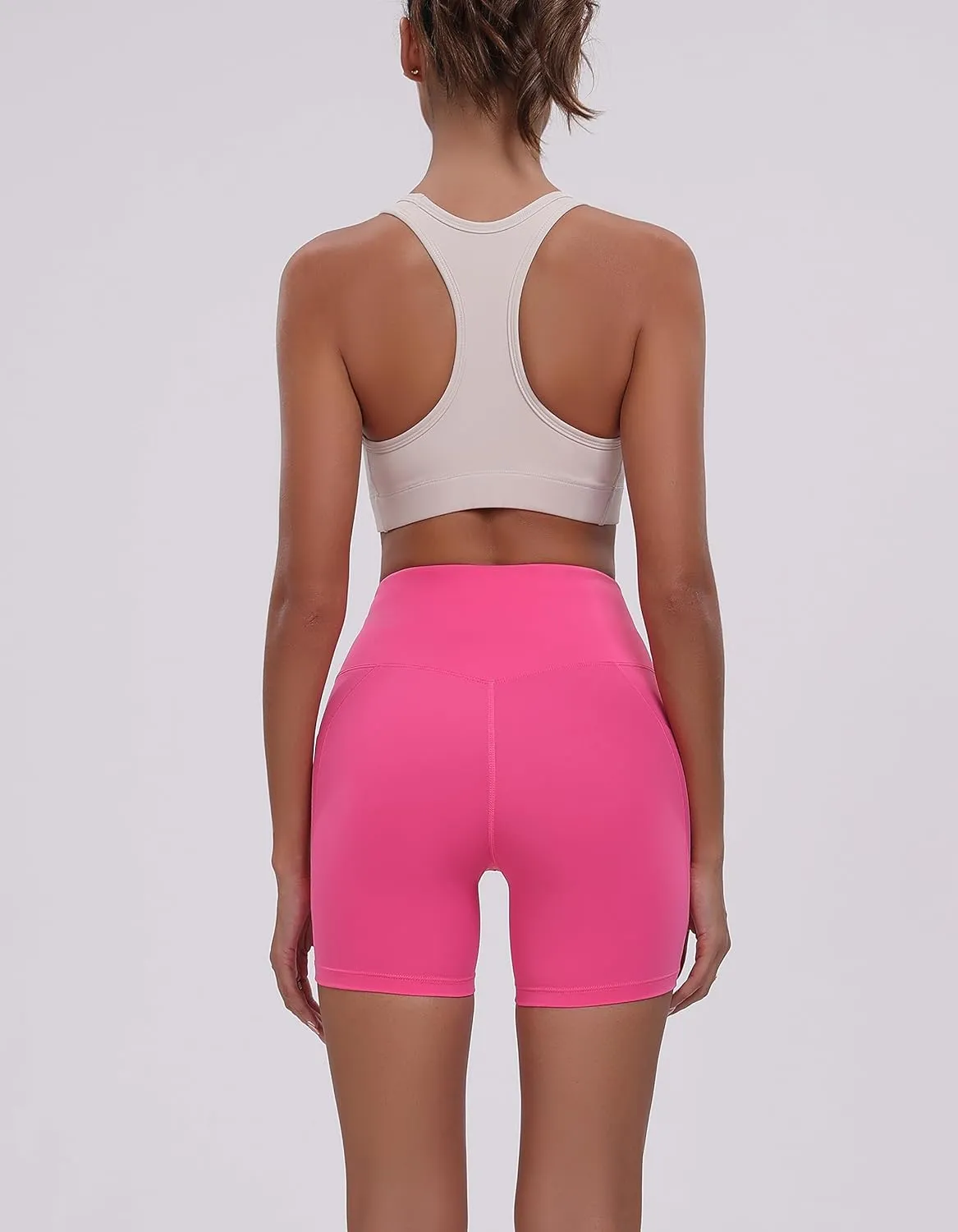 Oalka Women's Short Yoga Side Pockets High Waist Workout Running Sports Shorts 4"
