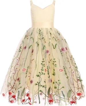 OBEEII Flower Girl Dress for Wedding Pleated V Neck Satin Tulle Princess Dress Junior Bridesmaids Pageant Formal Ball Gown