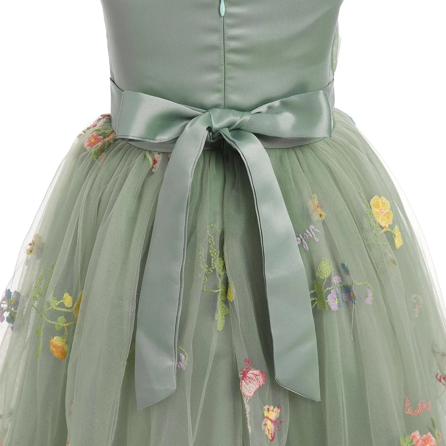 OBEEII Flower Girl Dress for Wedding Pleated V Neck Satin Tulle Princess Dress Junior Bridesmaids Pageant Formal Ball Gown