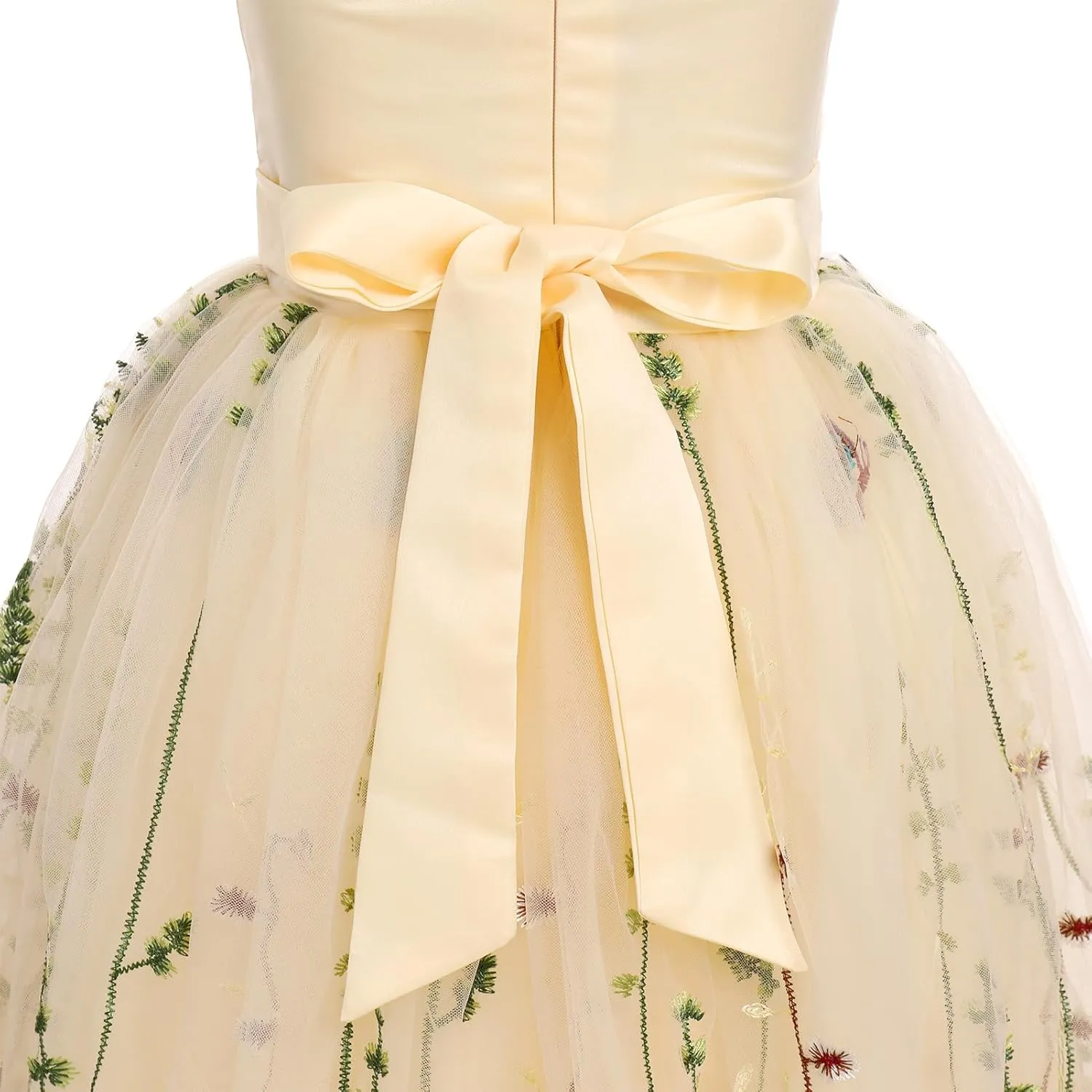 OBEEII Flower Girl Dress for Wedding Pleated V Neck Satin Tulle Princess Dress Junior Bridesmaids Pageant Formal Ball Gown