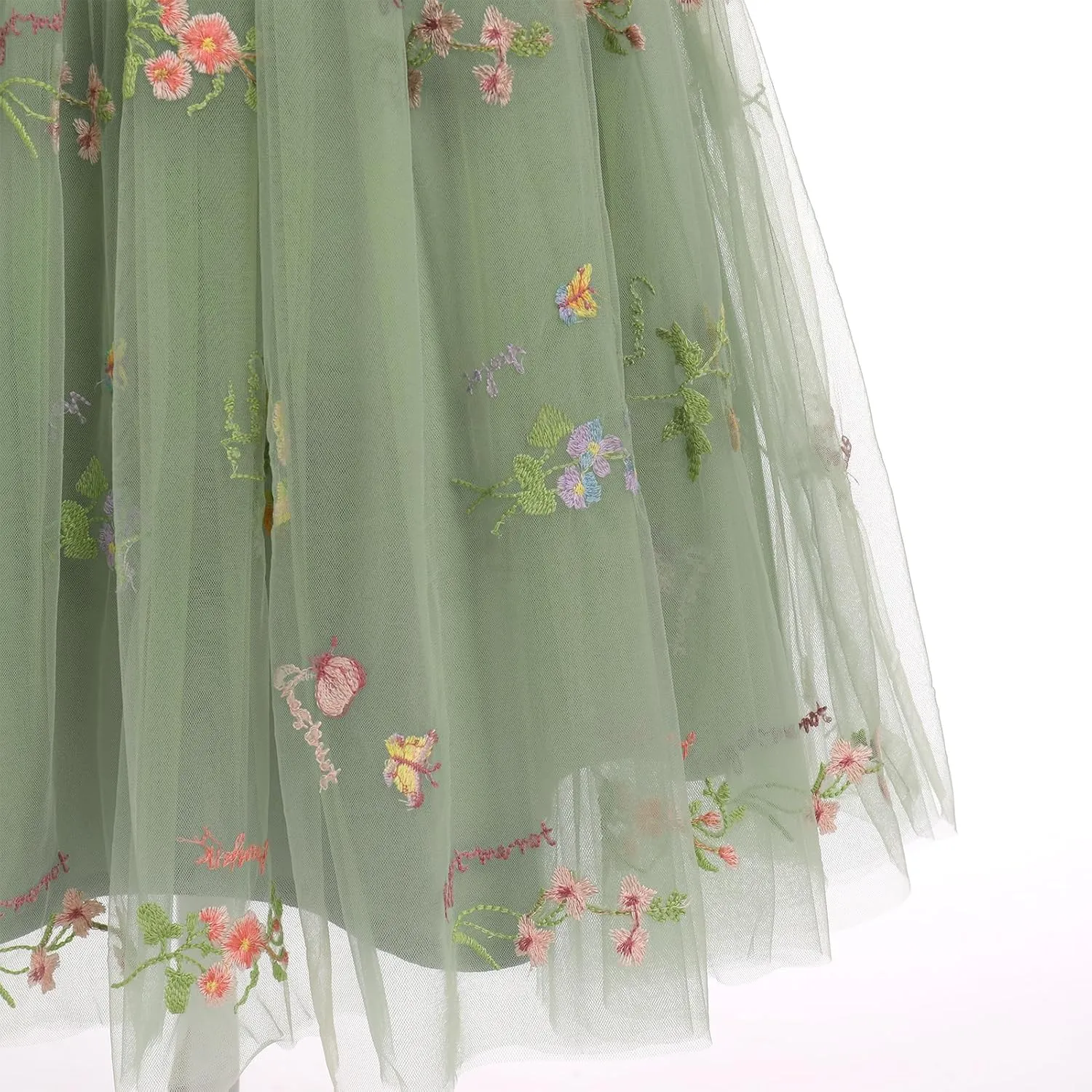 OBEEII Flower Girl Dress for Wedding Pleated V Neck Satin Tulle Princess Dress Junior Bridesmaids Pageant Formal Ball Gown