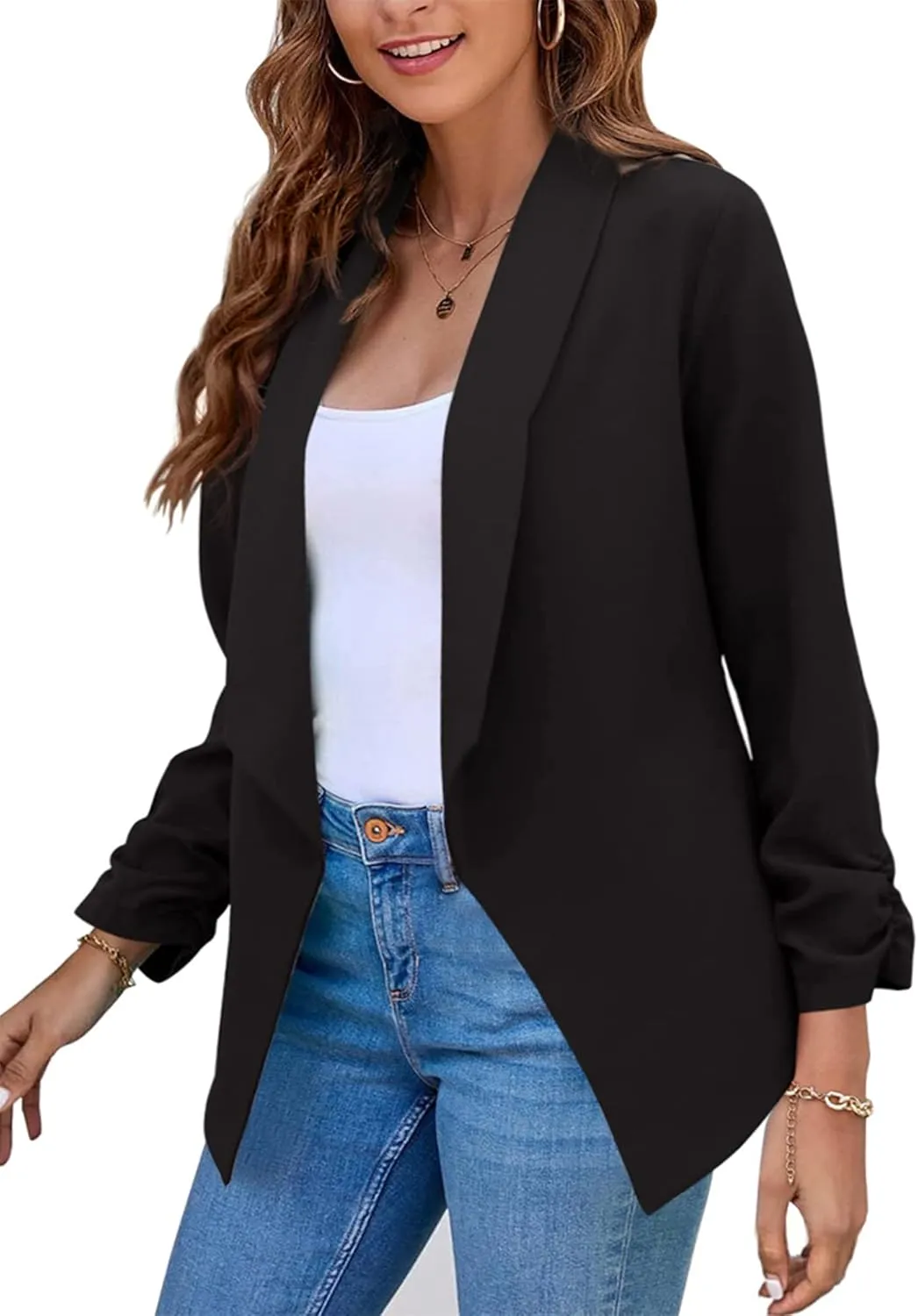 OMZIN Women's Casual Long Sleeve Lapel Blazers Fashion Business Office Work Slim Formal Suit Jackets