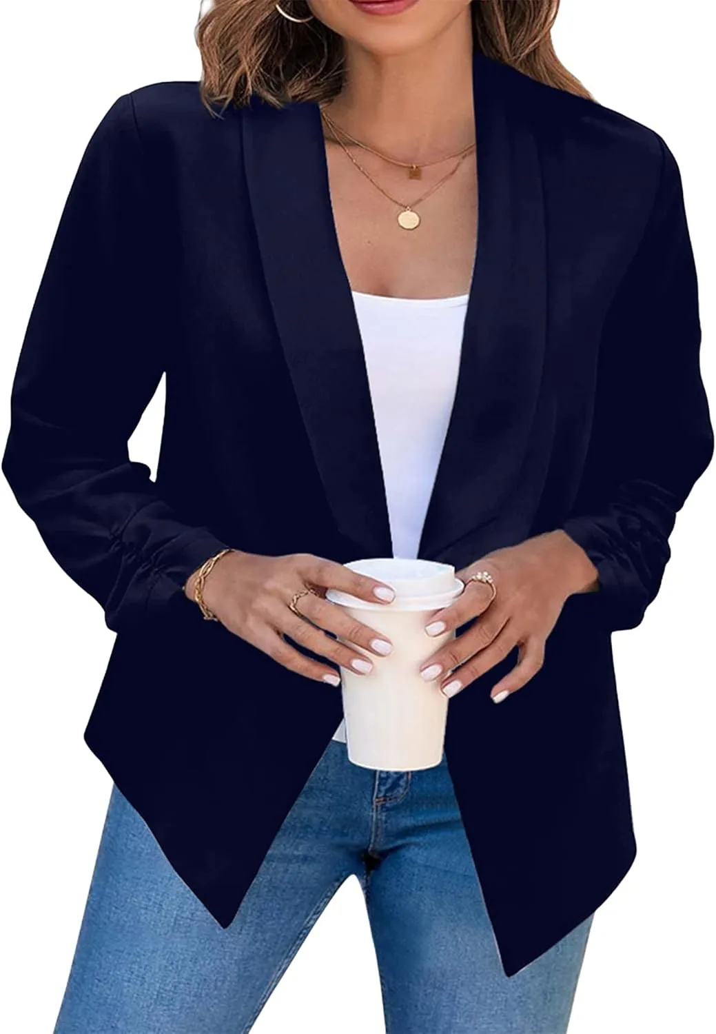 OMZIN Women's Casual Long Sleeve Lapel Blazers Fashion Business Office Work Slim Formal Suit Jackets