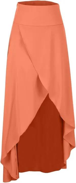 Oplxuo Women Long Skirt Elegant Slit Wrap Asymmetrical Maxi Skirt High Waist A-Line Casual Loose Draped High Low Flowy Skirts