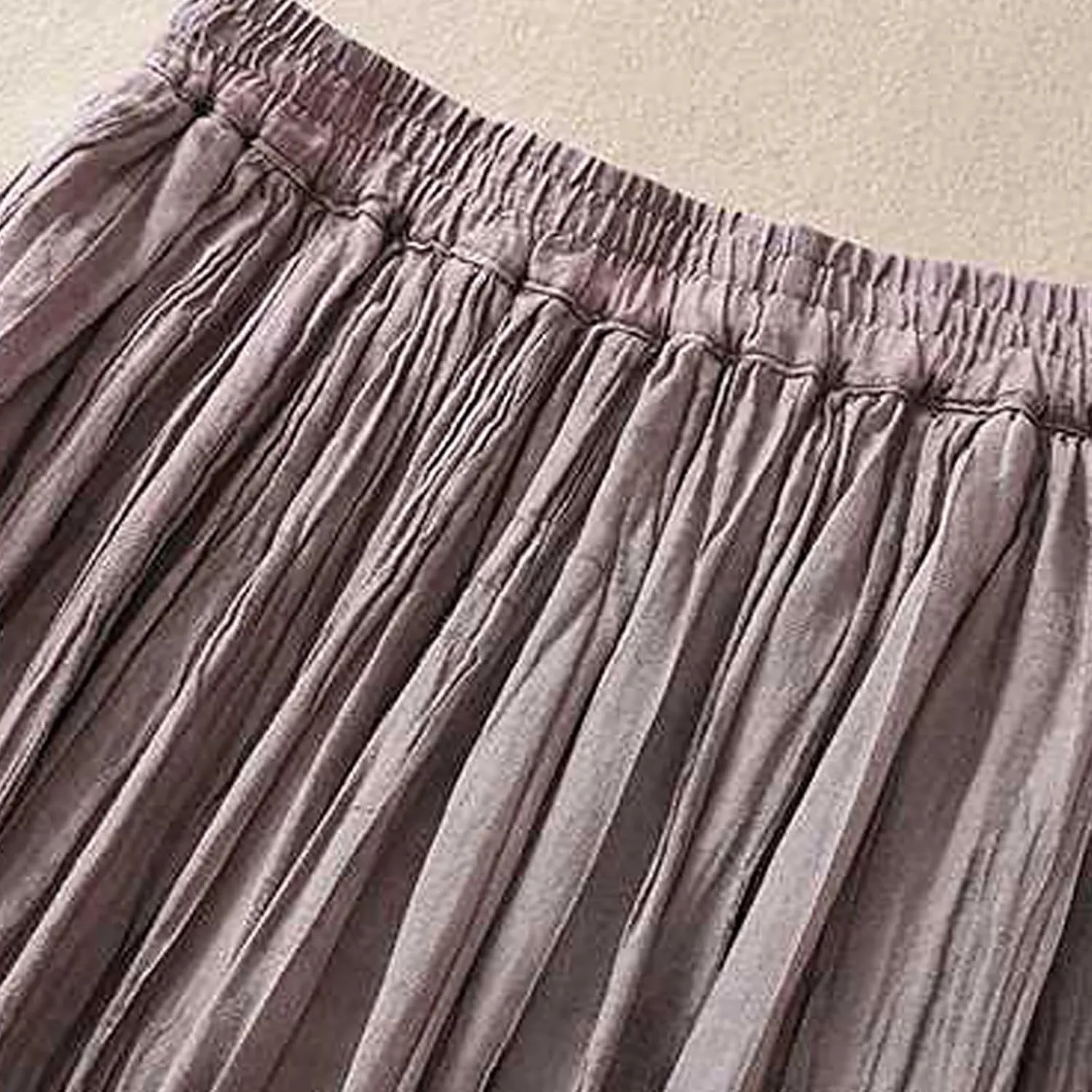 Oplxuo Womens Cotton Linen Maxi Skirts Summer Boho Solid Beach Elastic High Waist Pleated A-Line Flowy Swing Long Maxi Skirts
