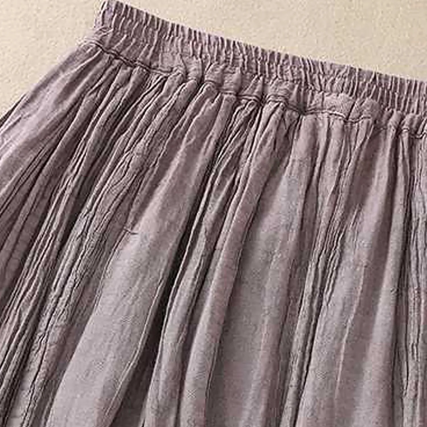 Oplxuo Womens Cotton Linen Maxi Skirts Summer Boho Solid Beach Elastic High Waist Pleated A-Line Flowy Swing Long Maxi Skirts