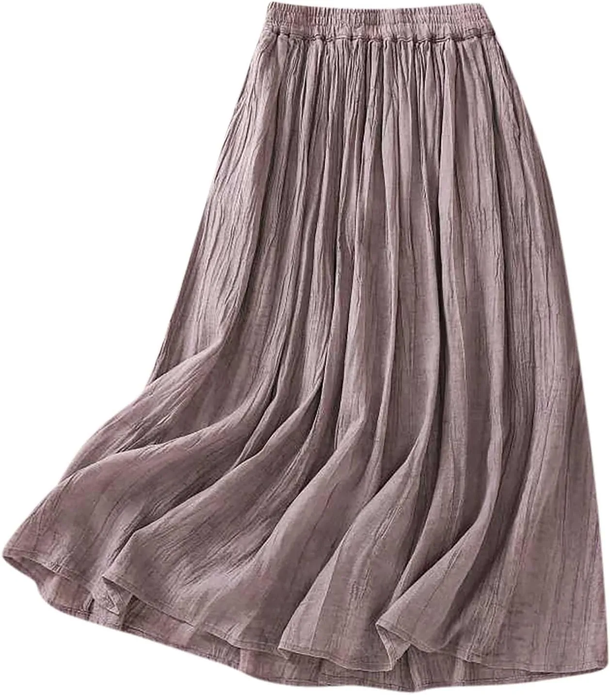 Oplxuo Womens Cotton Linen Maxi Skirts Summer Boho Solid Beach Elastic High Waist Pleated A-Line Flowy Swing Long Maxi Skirts