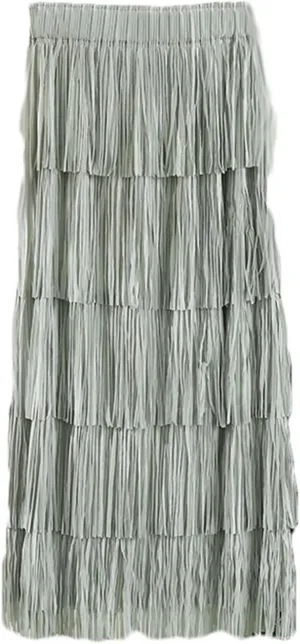 Oplxuo Women's Fringe Trim High Waist Long Skirts, Sexy Elegant Tiered Fringe Maxi Skirt High Waist Evening Party Work Skirt