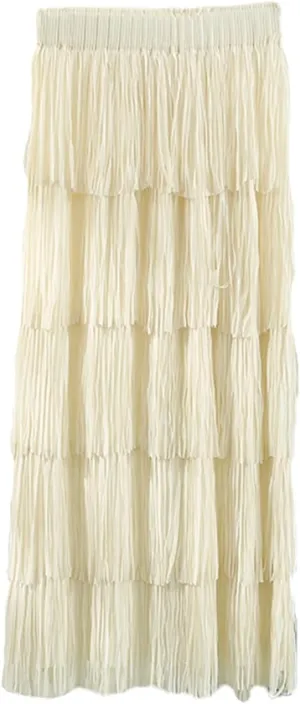 Oplxuo Women's Fringe Trim High Waist Long Skirts, Sexy Elegant Tiered Fringe Maxi Skirt High Waist Evening Party Work Skirt
