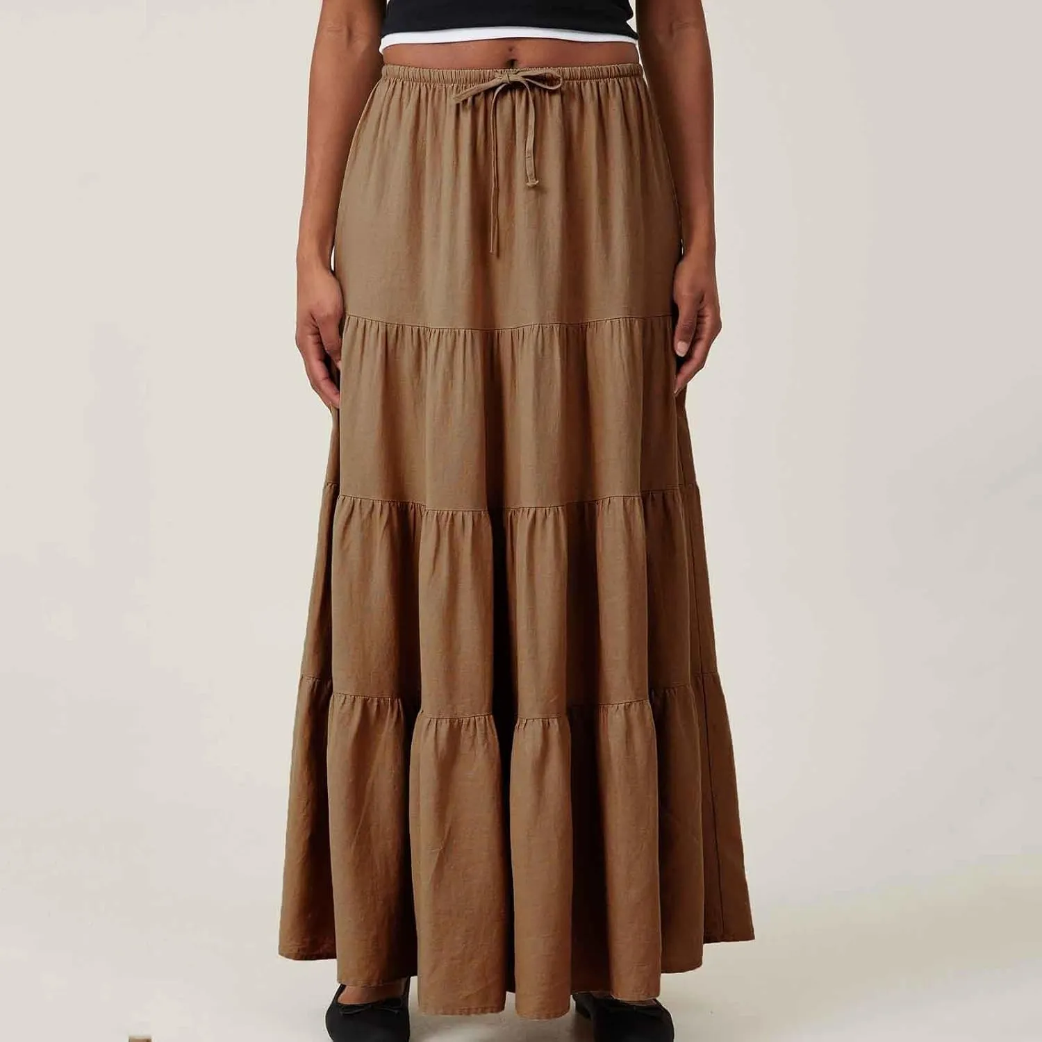 Oplxuo Women's Maxi Skirt Summer Beach Boho Long Skirts Tiered A-line Swing High Waist Swing Flowy Skirt