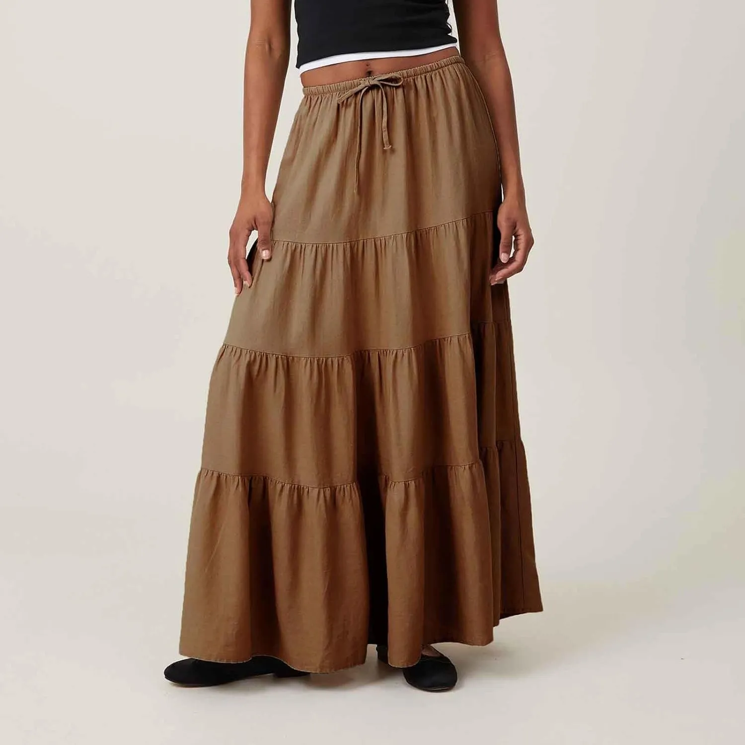 Oplxuo Women's Maxi Skirt Summer Beach Boho Long Skirts Tiered A-line Swing High Waist Swing Flowy Skirt