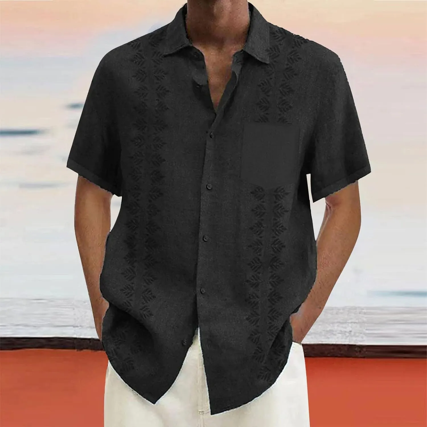 Oversized Shirts for Men Cuban Guayabera Casual Tee Tops Short Sleeve Button Down Summer Beach Vacation Hippie Tshirt