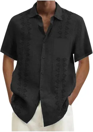 Oversized Shirts for Men Cuban Guayabera Casual Tee Tops Short Sleeve Button Down Summer Beach Vacation Hippie Tshirt