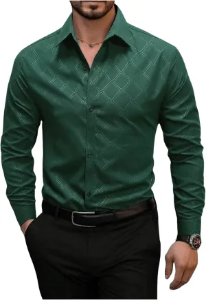 OYOANGLE Men's Long Sleeve Dress Shirt Geo Print Formal Shirts Work Business Shirt Top