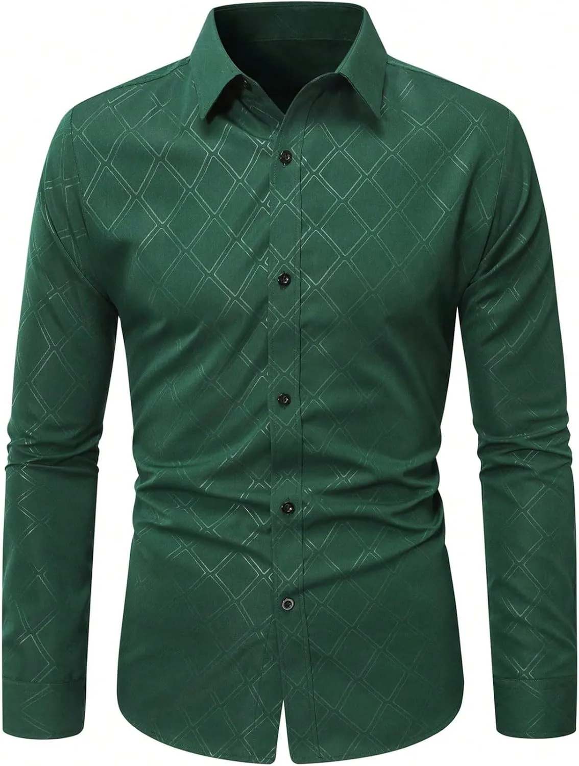 OYOANGLE Men's Long Sleeve Dress Shirt Geo Print Formal Shirts Work Business Shirt Top
