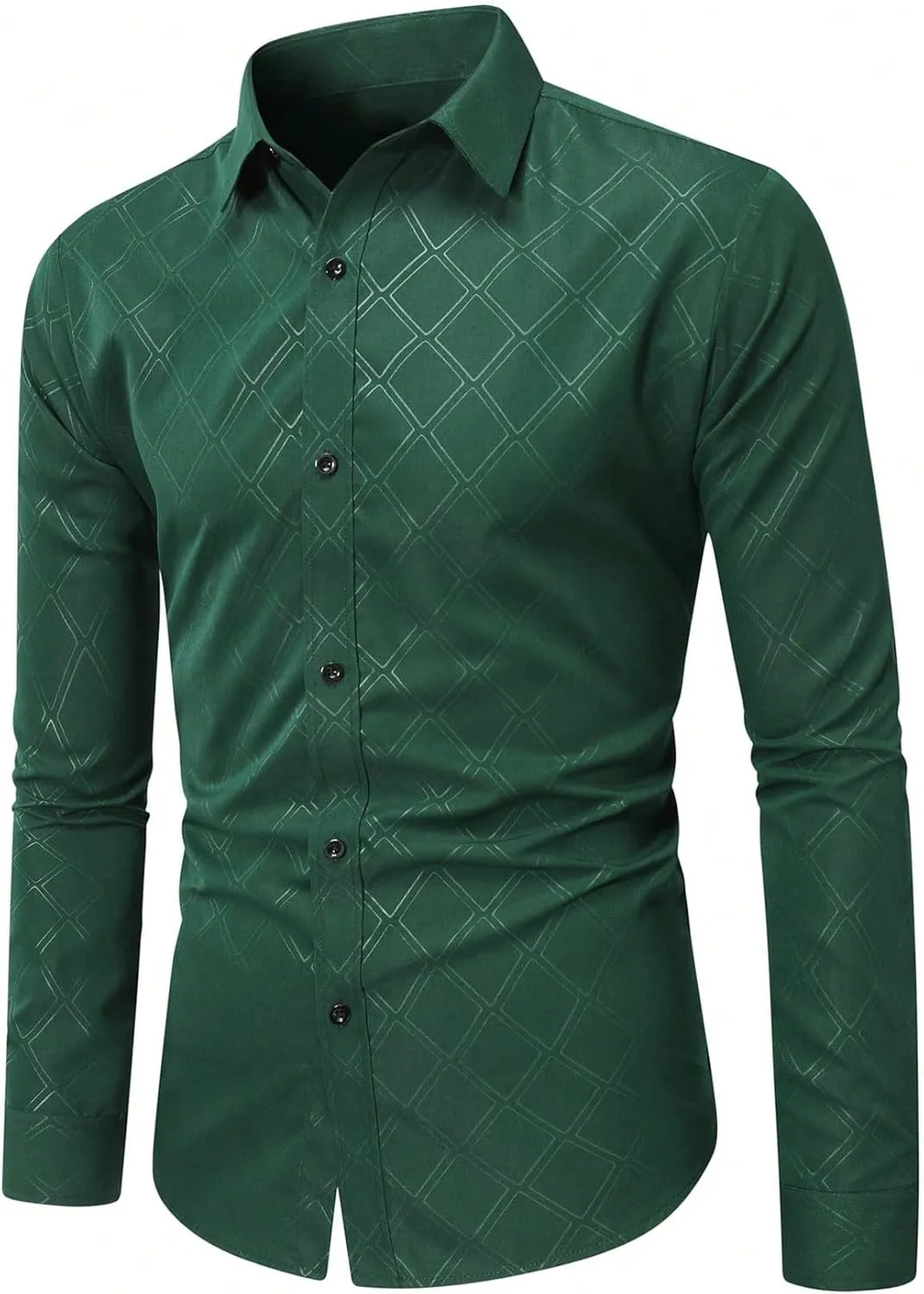OYOANGLE Men's Long Sleeve Dress Shirt Geo Print Formal Shirts Work Business Shirt Top