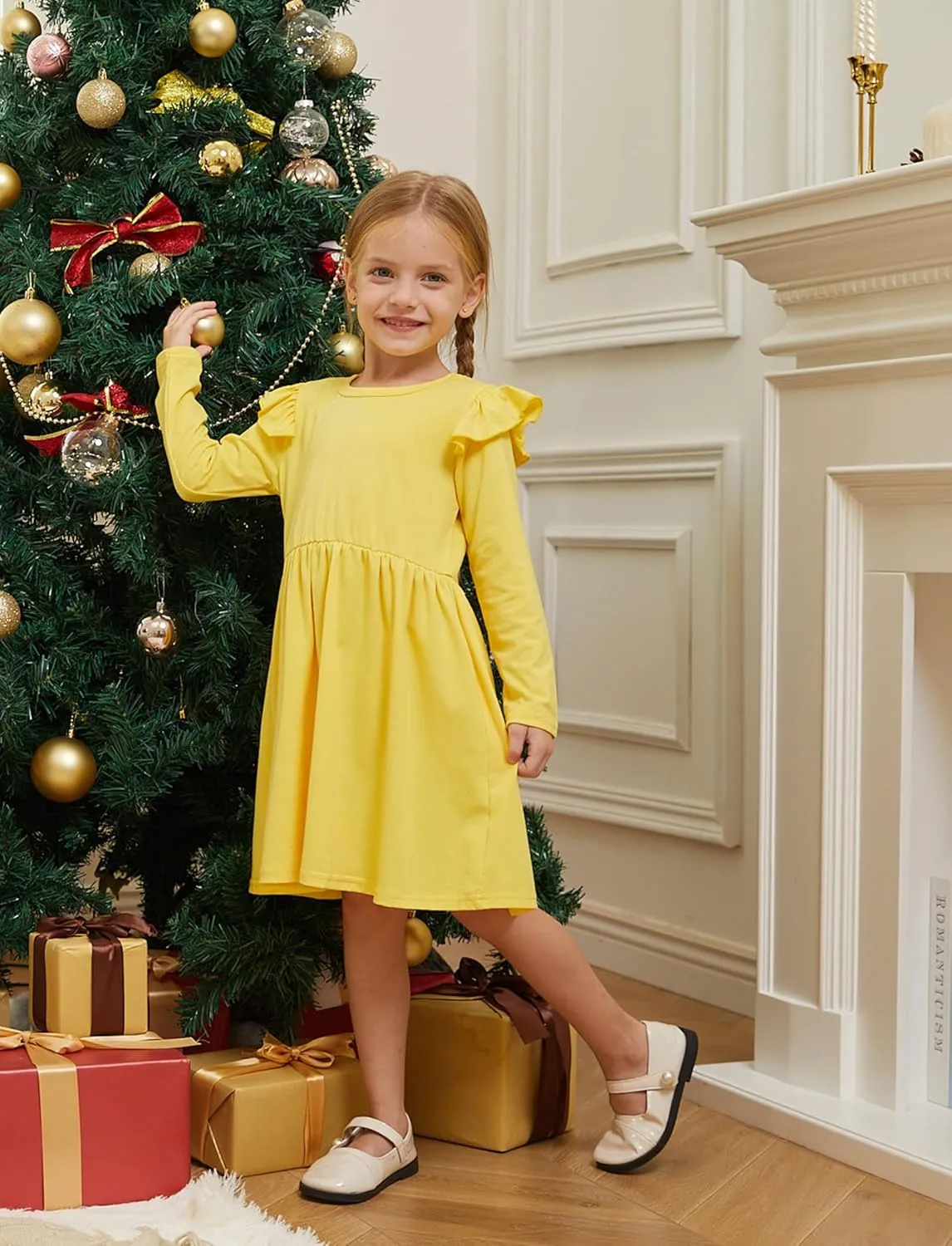 PATPAT Toddlers Girls' Long Sleeve Dress Multi Pack Toddler Fall Winter Spring Colored Dresses Set