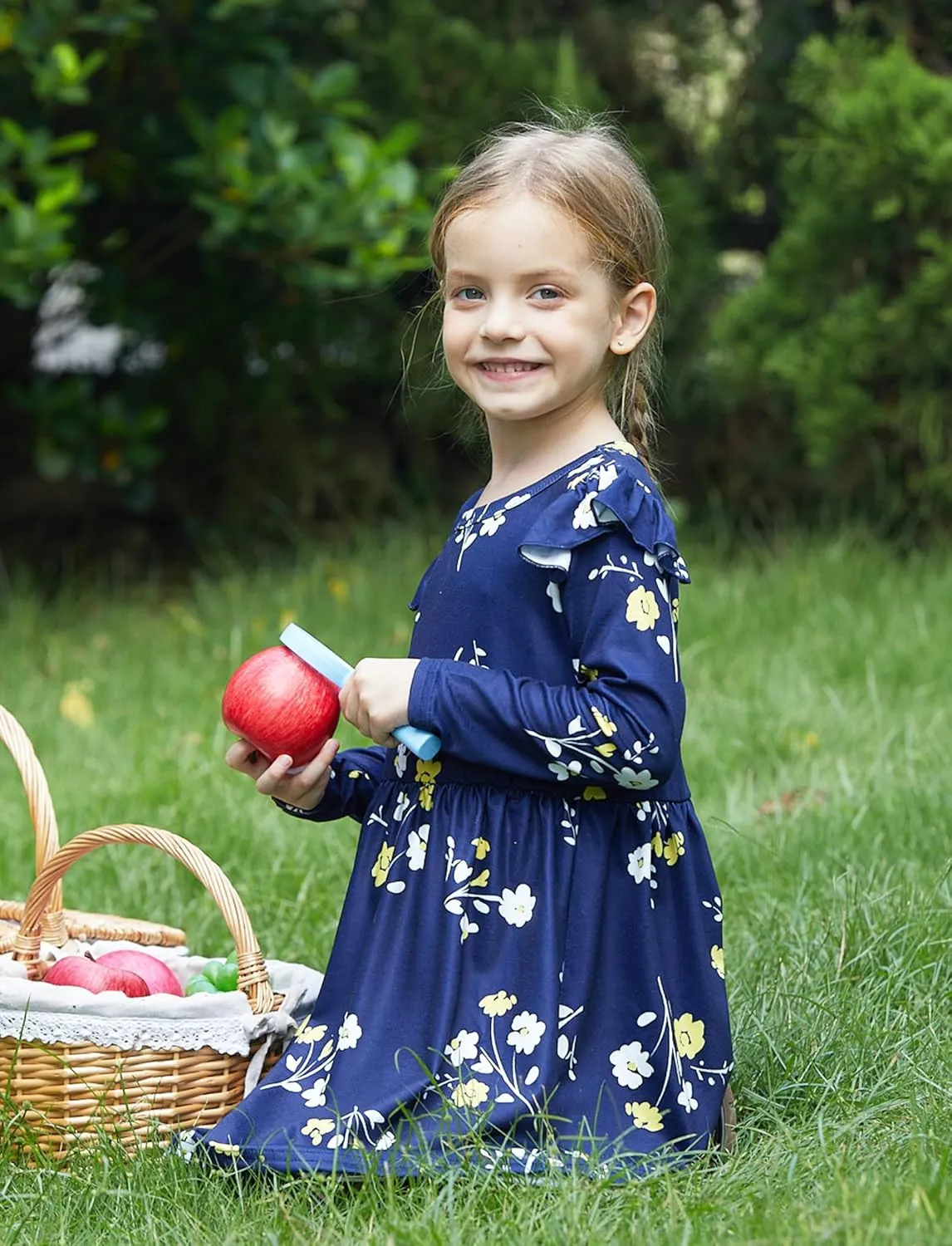 PATPAT Toddlers Girls' Long Sleeve Dress Multi Pack Toddler Fall Winter Spring Colored Dresses Set