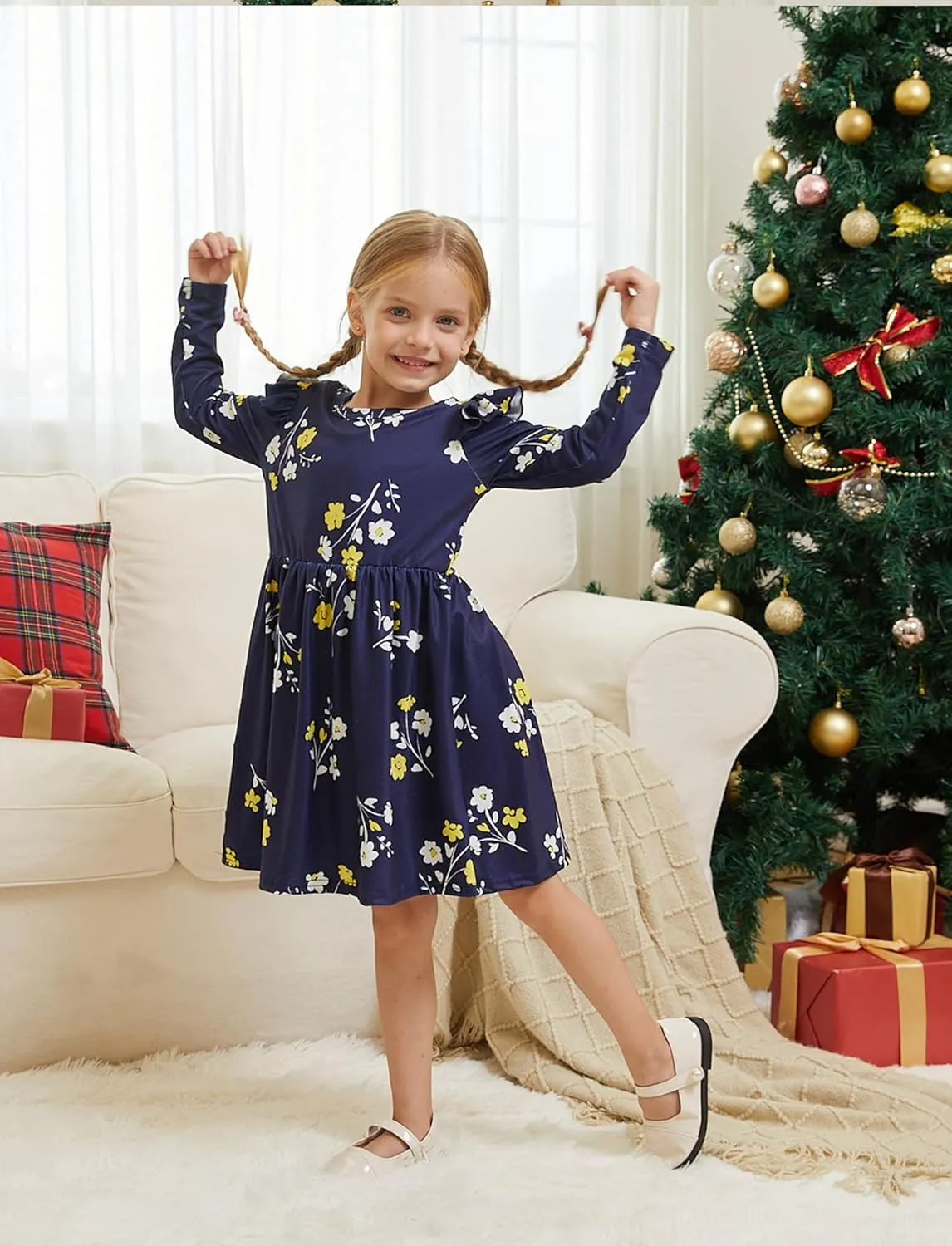 PATPAT Toddlers Girls' Long Sleeve Dress Multi Pack Toddler Fall Winter Spring Colored Dresses Set
