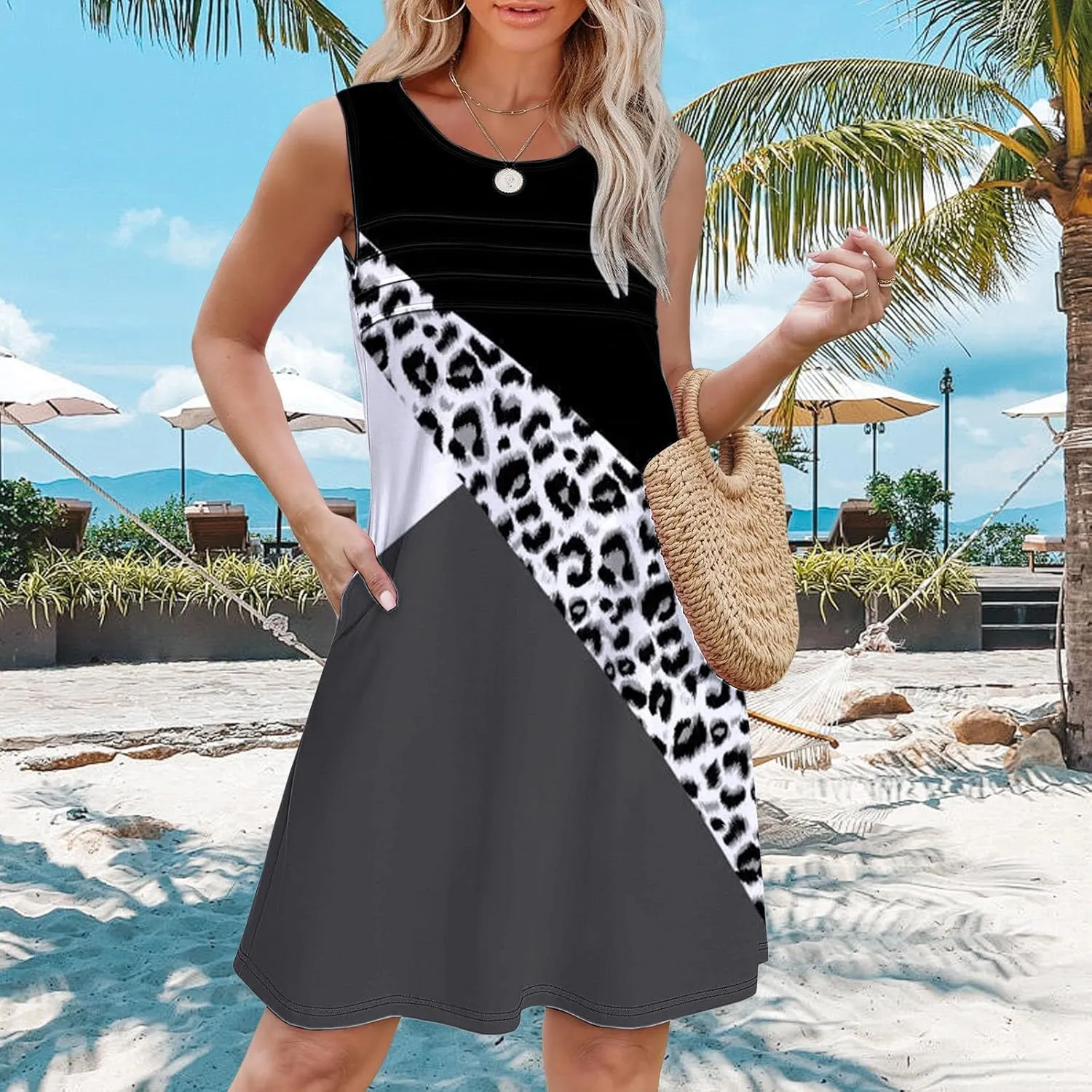 Petite Summer Dresses for Women Womens with Pockets Summer Casual Tank Dress Sleeveless Midi Beach Dress Linen Long