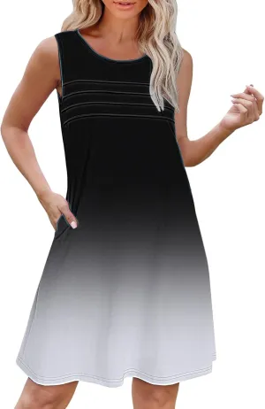 Petite Summer Dresses for Women Womens with Pockets Summer Casual Tank Dress Sleeveless Midi Beach Dress Linen Long